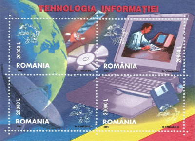 Romania, LP 1626/2004, Tehnologia Informatiei, bloc de 4 timbre, MNH foto