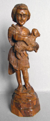 Pastorul David copil cu miel, sculptura in lemn de maslin sfințit Ierusalim 1980 foto