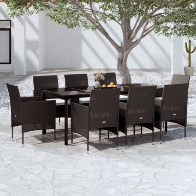 vidaXL Set mobilier de grădină cu perne, 9 piese, negru foto