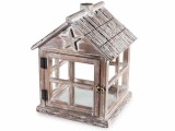 Felinar Craciun Casuta lemn maro sticla cm 25,5 x 24 x 32,5 H