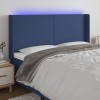 Tăblie de pat cu LED, albastru, 183x16x118/128 cm, textil