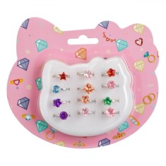 Set Inele Metalice Reglabile, 12 Bucăți, Pietre Multicolore