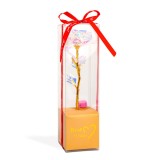 Trandafir artificial cu LED alb 25cm, decor luminos cu tulpina aurie pentru cadou romantic