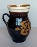 Ulcea de lut cu motiv floral, ceramica populara traditionala cca 50 ani