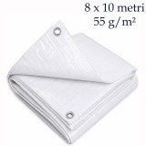Cumpara ieftin Prelata PE alba 8x10 m, 55 g/mp, rezistenta la apa, inele metalice de fixare