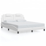 VidaXL Cadru de pat cu lumini LED, alb, 160x200 cm, piele ecologică