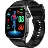 Ceas smartwatch, Valdus ET580, masurare glicemie, tensiune arteriala, EKG, nivel oxigen, termometru, monitorizare somn, IP68, Negru