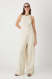 Medicine pantaloni culoarea bej, lat, high waist