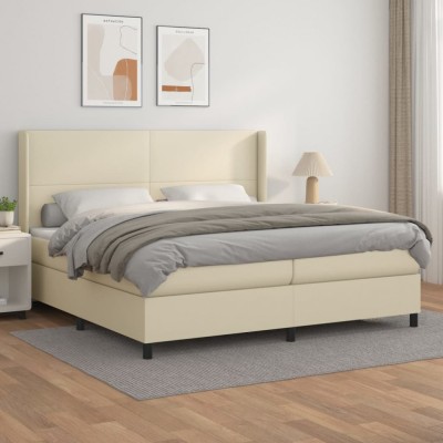 vidaXL Pat continental cu saltea, crem, 200x200 cm, piele ecologică 3132401 foto