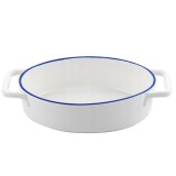 Vas termorezistent din ceramica oval pentru cuptor, 27 x 15 x 6.5 cm, alb cu margine albastra, Yucca Florina