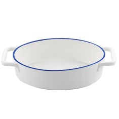 Vas termorezistent din ceramica oval pentru cuptor, 27 x 15 x 6.5 cm, alb cu margine albastra, Yucca Florina