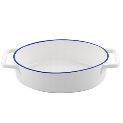 Vas termorezistent din ceramica oval pentru cuptor, 27 x 15 x 6.5 cm, alb cu margine albastra, Yucca Florina foto
