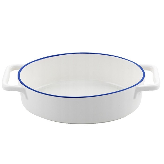 Vas termorezistent din ceramica oval pentru cuptor, 27 x 15 x 6.5 cm, alb cu margine albastra, Yucca Florina