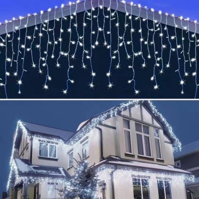 Instalatie de Craciun, tip turturi cu lumina led albastra, franjuri, 96 leduri, 3M, 8031B foto