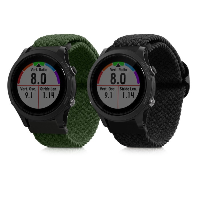 Set 2 curele pentru Garmin Forerunner 935/Forerunner 945/Forerunner 745, Kwmobile, Negru/Verde, Nylon, 59527.01