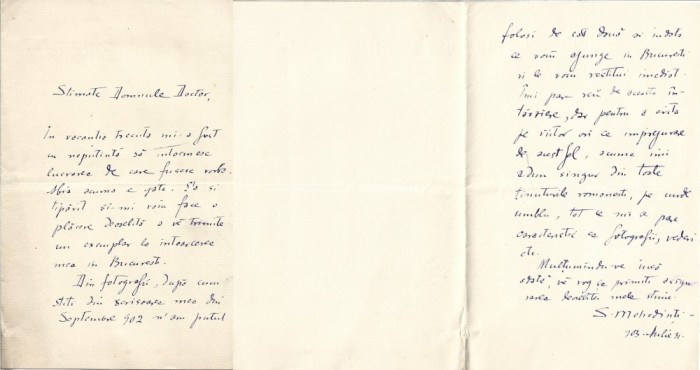 A3907N Simion Mehedinți, scrisoare olografă, 1903