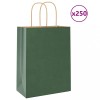 VidaXL Pungi de h&acirc;rtie 250 buc cu m&acirc;nere verde 21x11x28 cm 4101727