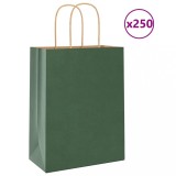 Pungi H&acirc;rtie Verde 21x11x28cm, 250 buc, M&acirc;nere, vidaXL, Kraft 100gsm, Sacoșe Cadou, Transport M&acirc;ncare, Rezistente 10kg