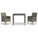 Set mobilier de gradina cu perne, 3 piese, gri, poliratan
