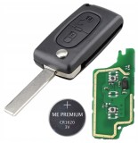Cheie auto completa Techstar cu 2 butoane, lama 407, cip ID46 si frecventa 433MHz &ndash; compatibila Peugeot 2006&ndash;2011, Citroen