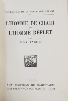 L&amp;#039;HOME DE CHAIR ET L&amp;#039;HOMME REFLET par MAX JACOB - PARIS, 1924 foto
