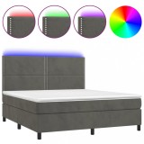 Cumpara ieftin Pat cu arcuri, saltea si LED, gri inchis, 180x200 cm, catifea