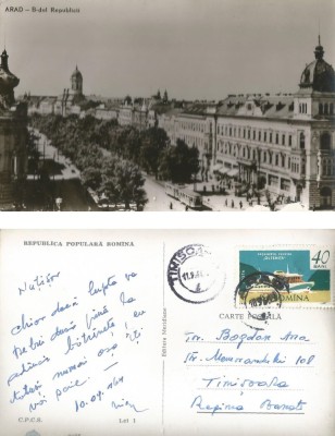 *Romania, Arad, Bulevardul Republicii, carte posta ilustrata circulata intern, 1964 foto