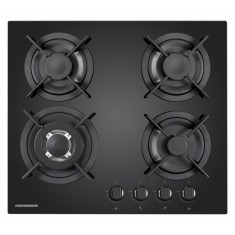 Plita incorporabila Heinner HBH-V4IWFGBK, Gaz, 4 arzatoare, Arzator wok, Aprindere electrica integrata, Gratar fonta, 58 cm, Sticla neagra