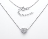 Lantisor Argint 925 Puffy Heart Bombat cu Cristale Zirconiu Albe, Pavaj Sclipitor, Lant Venetian, Finisaj Rodiu