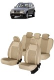 Cumpara ieftin Set huse scaune bej piele si textil BMW X3 2003 - 2010 (bancheta fractionata)