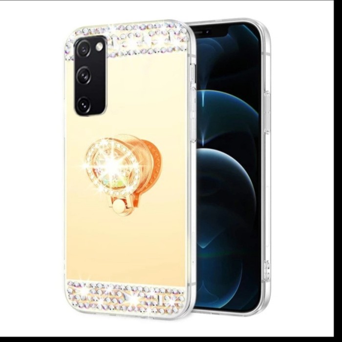 Husa silicon oglinda , inel si pietricele Huawei P40 lite 5G , Auriu