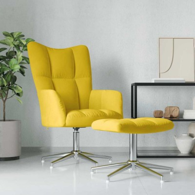 vidaXL Scaun de relaxare cu taburet, galben muștar, catifea 328135 foto