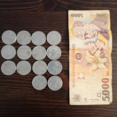 14 monede de 1000 lei, 2001-2002, bonus 1 bancnotă de 5000 lei 1998