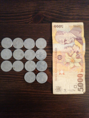 14 monede de 1000 lei, 2001-2002, bonus 1 bancnotă de 5000 lei 1998 foto