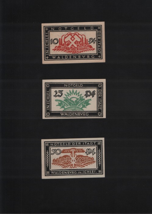Notgeld Set 10+20+50 pf Waldenburg