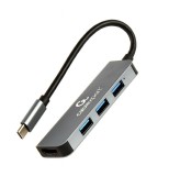 DOCKING Station Gembird universal,2-in-1, conec PC USB Type C, USB-C x 1, USB-A 3.1 x 3, HDMI x 1, argintiu &quot;A-CM-COMBO2-01&quot; (timbru verde 0.18 lei)