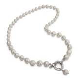 Colier perle baroc albe argint 925 placat rodiu, 50cm, inchizatoare zirconii, Boeme, handmade Italia, cutie cadou