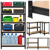 Raft metalic de depozitare Bigstren 180x90x40 cm, 5 polite, negru