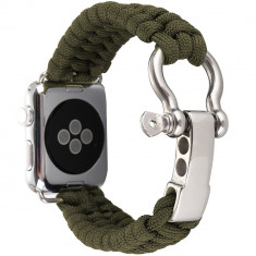 Curea iUni compatibila cu Apple Watch 1/2/3/4/5/6/7, 38mm, Elastic Paracord, Rugged Nylon Rope, Green foto