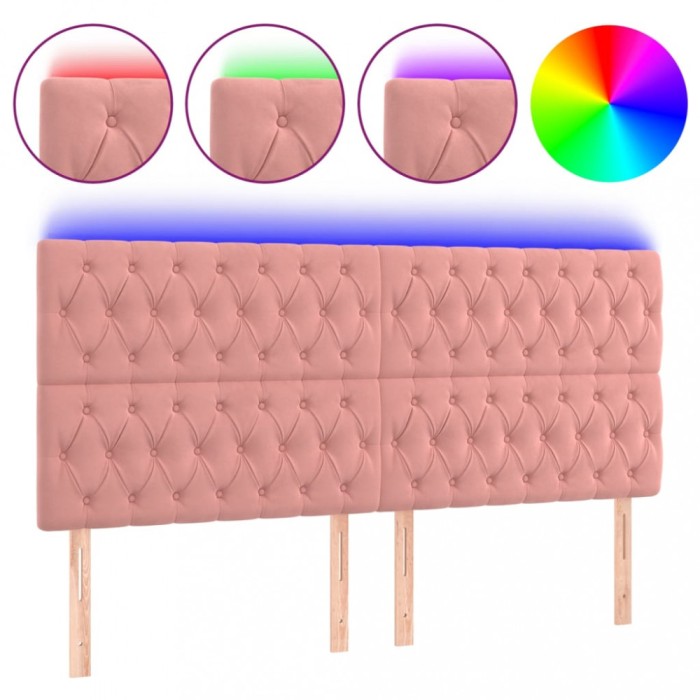 Tablie de pat cu LED, roz, 180x7x118/128 cm, catifea