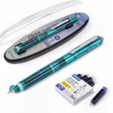 Stilou retractabil Writech M corp verde cu cutie cadou si 5 patroane cerneala albastre