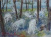 Spiru Vergulescu (1934-2007)-&quot;Oi păsc&acirc;nd &icirc;n pădure&quot; (1996), pastel, &icirc;nsemnări, Scene gen, Avangardism