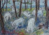 Cumpara ieftin Spiru Vergulescu (1934-2007)-&quot;Oi păsc&acirc;nd &icirc;n pădure&quot; (1996), pastel, &icirc;nsemnări