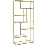 VASAGLE Biblioteca cu 6 polite din sticla securizata si cadru din otel, 80x30x180 cm, auriu Household NewTrend