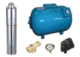 Kit complet sistem hidrofor, pompa submersibila cu surub Maxima 4QGD 0.75/80, rezervor de 80 litri, presostat, racord 5 cai, manometru, 03034015/80