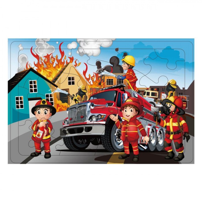 Puzzle Vehicul Pompieri, 24 Piese, Dimensiuni Mari, Multicolor, 42x28 cm