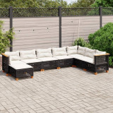 Set mobilier de gradina cu perne, 8 piese, negru, poliratan