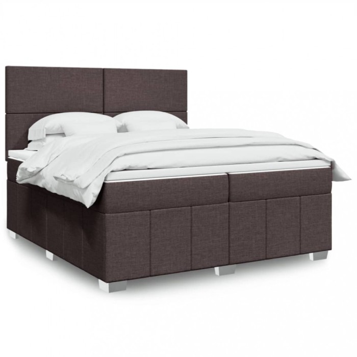 vidaXL Pat box spring cu saltea, maro &icirc;nchis, 200x200 cm, textil