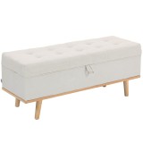 HOMCOM Taburet depozitare 80L, material textil, picioare lemn, 118x42x45 cm, crem | Aosom Romania