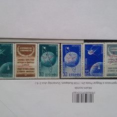 1958-sateliti artificiali-triptic cu vinieta- L.P.459a-complet set-MNH